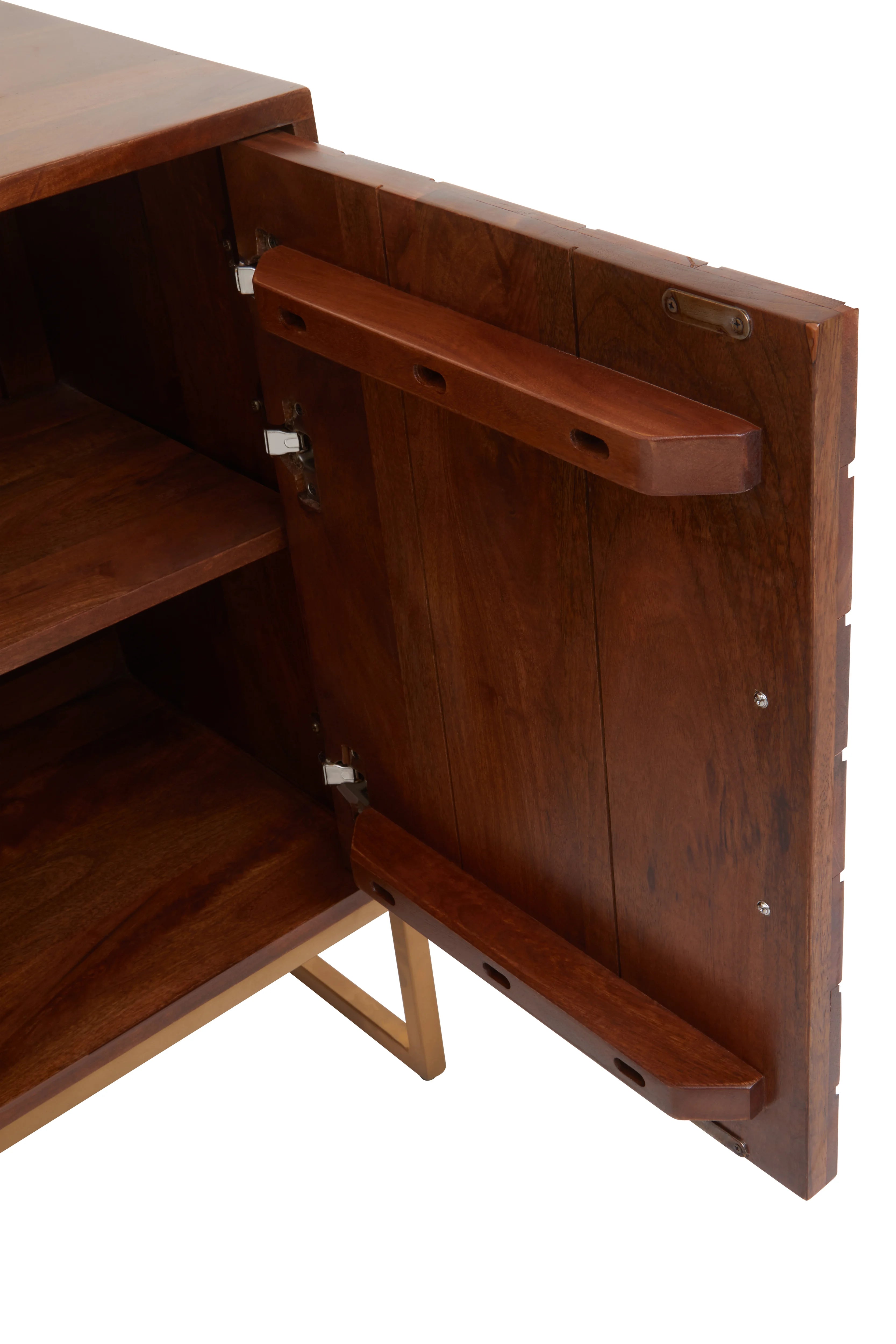 Eddi Herringbone Brown Mango Wood & Gold Sideboard | Small